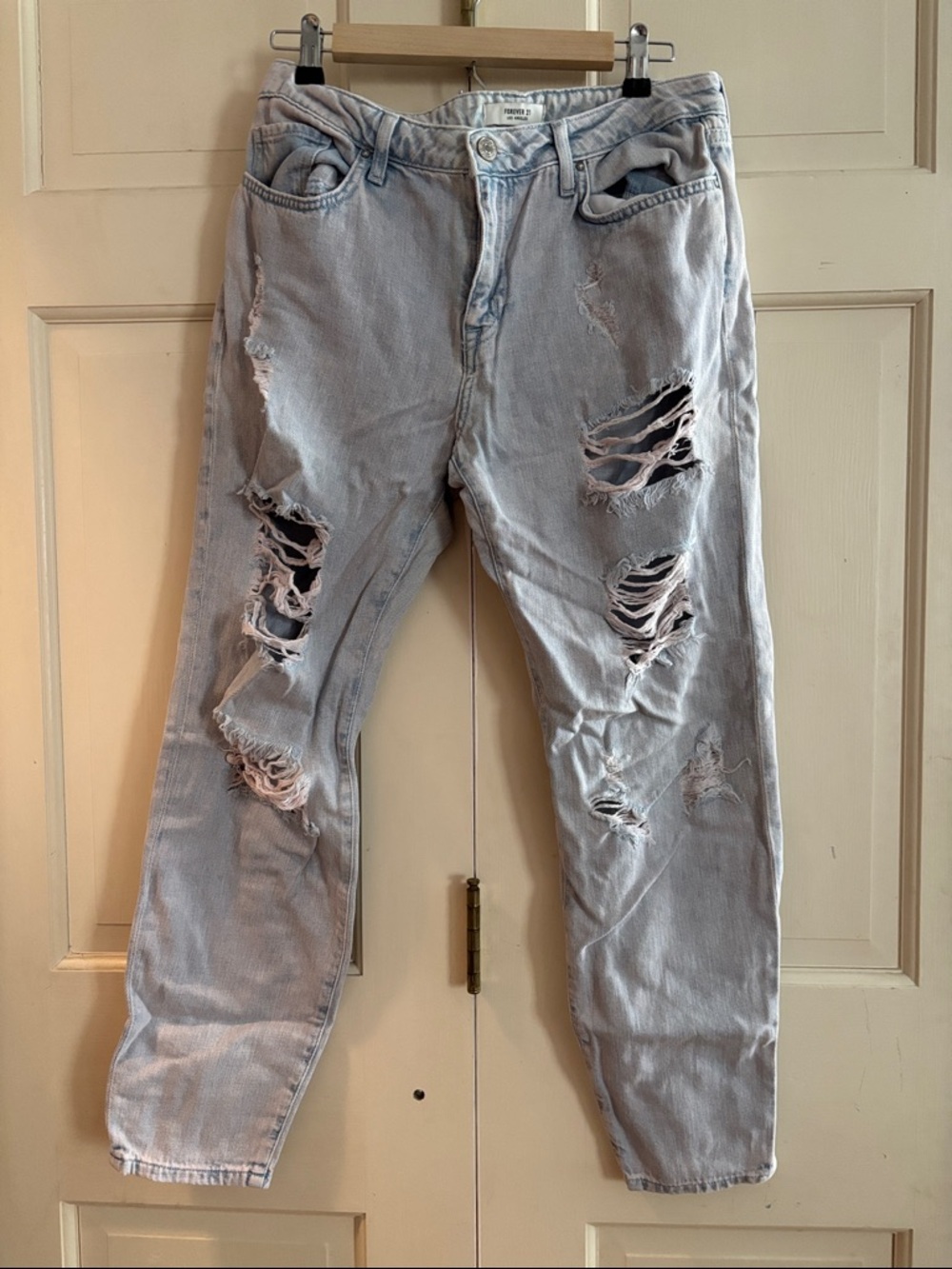 Forever 21 Light Wash Distressed Straight Leg Jeans